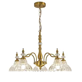 Esther life Vintage Chandelier, 5-Light Gold Brass Crystal